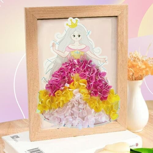 DIY 3D kunstwerk van een prinses met bloemenjurk.