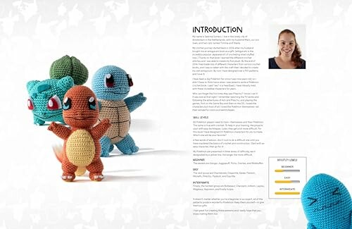 Gehaakte Pokémon-figuren met introductie en portret