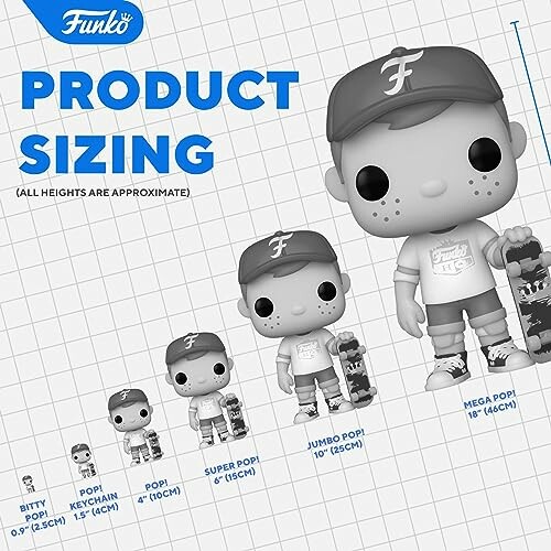 Funko Pop figuren maattabel met verschillende groottes