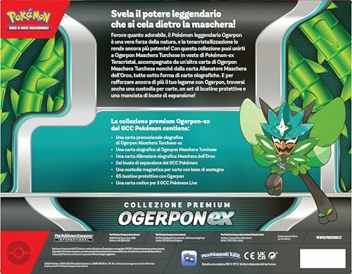 Achterkant van de Ogerpon ex Pokémon kaartcollectie verpakking