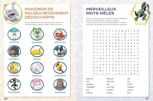 Pagina met nieuwe Pokémon en een woordenzoeker