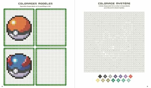 Kleurenrooster met pixeltekeningen van Pokéballs.