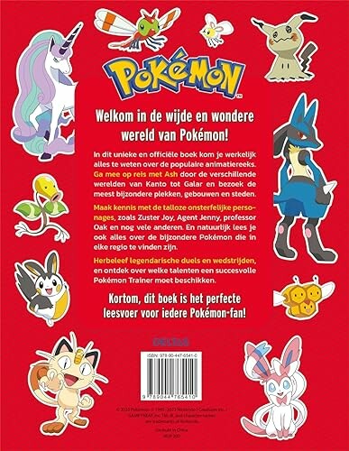 Achterkant van een Pokémon-boek met kleurrijke Pokémon-personages