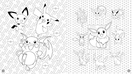 Kleurplaat met Pokémon, waaronder Pikachu en Eevee