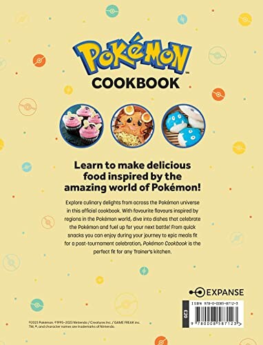 Achterkant van het Pokémon kookboek met desserts en gerechten.