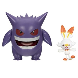 Twee Pokémon-figuren, Gengar en Scorbunny