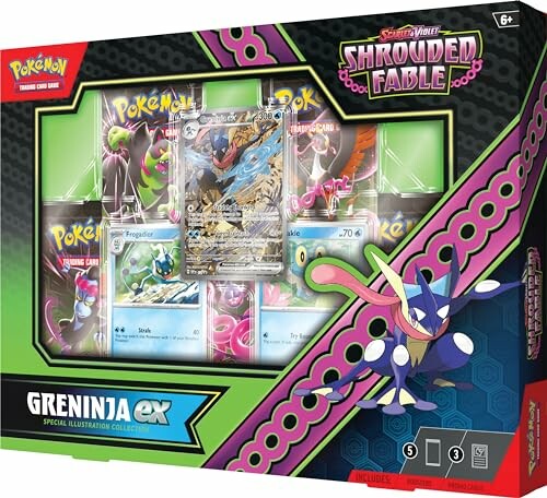 Pokemon kaartenbox met Greninja EX en illustraties.