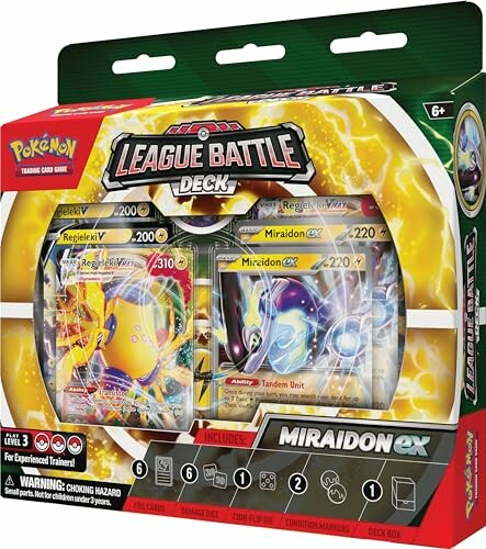 Pokémon League Battle Deck verpakking met kaarten van Miraidon ex en Regieleki V.