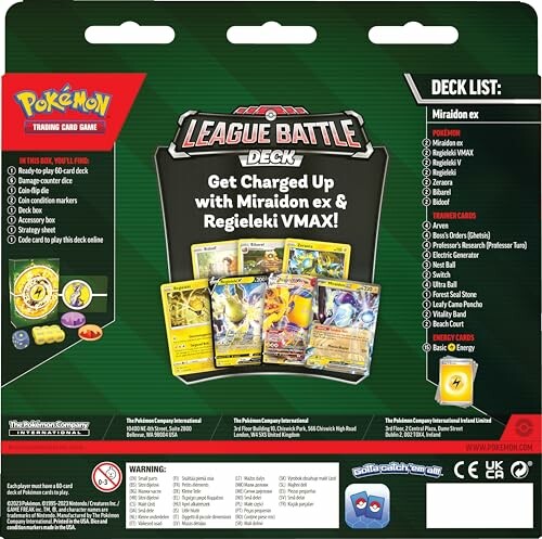 Achterkant van een Pokémon League Battle Deck verpakking met kaarten en decklijst.